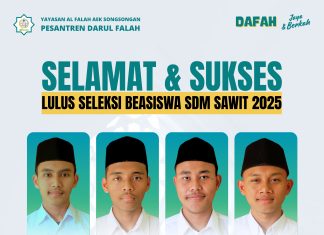 Santri Putra Pesantren Darul Falah Aek Songsongan Ukir Prestasi, Lolos Seleksi Beasiswa SDM Sawit
