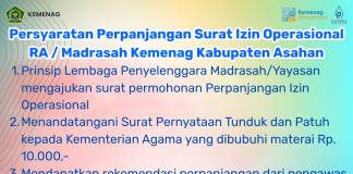 Persyaratan Perpanjangan Surat Izin Operasional RA / Madrasah Kemenag Kabupaten Asahan