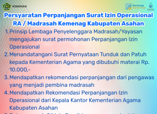 Persyaratan Perpanjangan Surat Izin Operasional RA / Madrasah Kemenag Kabupaten Asahan